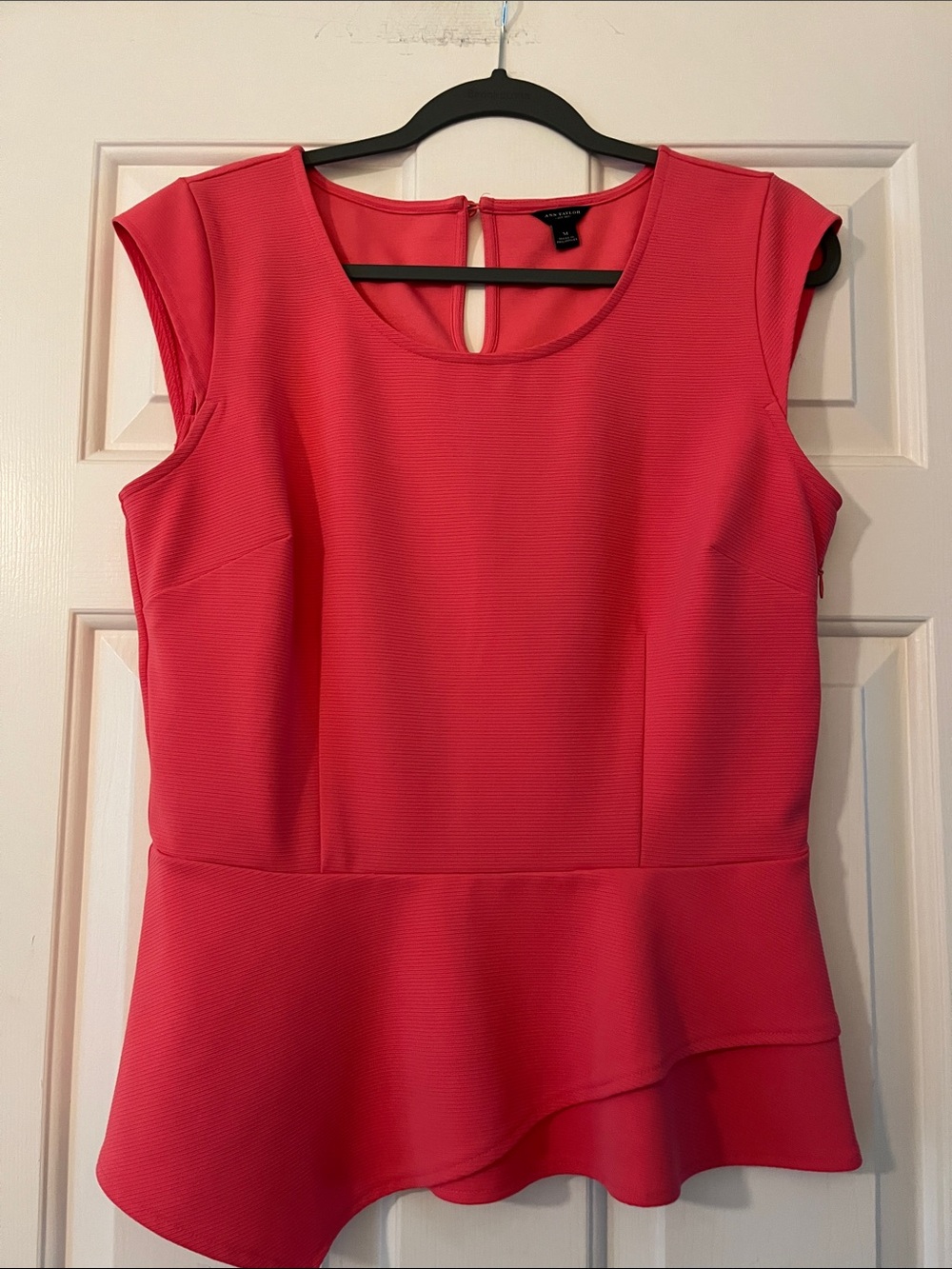 Ann Taylor Coral Peplum Cap-Sleeve Shell